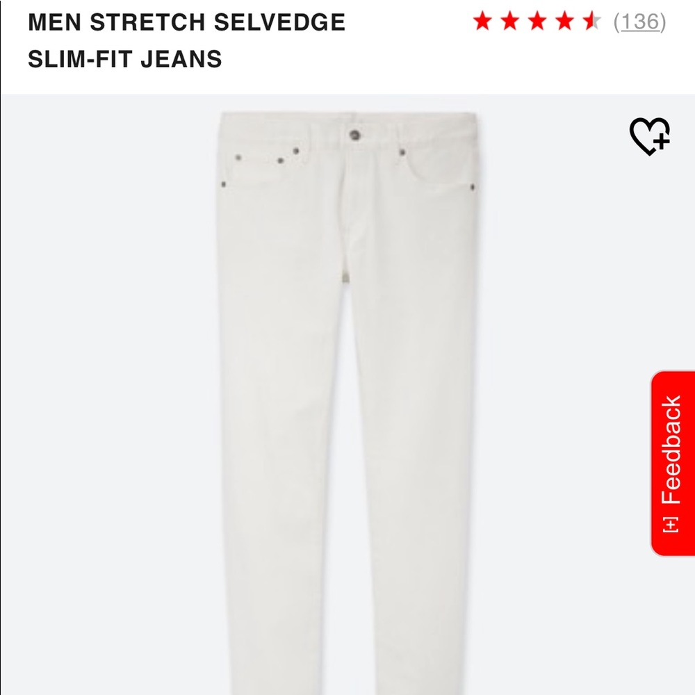 Men’s Uniqlo white denim jeans size 30x32